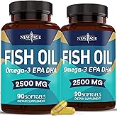 NEW AGE Omega 3 Fish Oil 2500mg Supplement Non GMO - EPA, DHA Fatty Acids Gluten Free (180 Softgels (Pack of 2))
