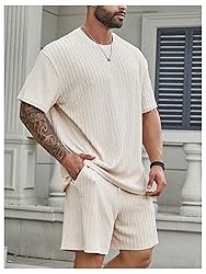 RoseSeek Men's 2 Piece Outfits Textured Drop