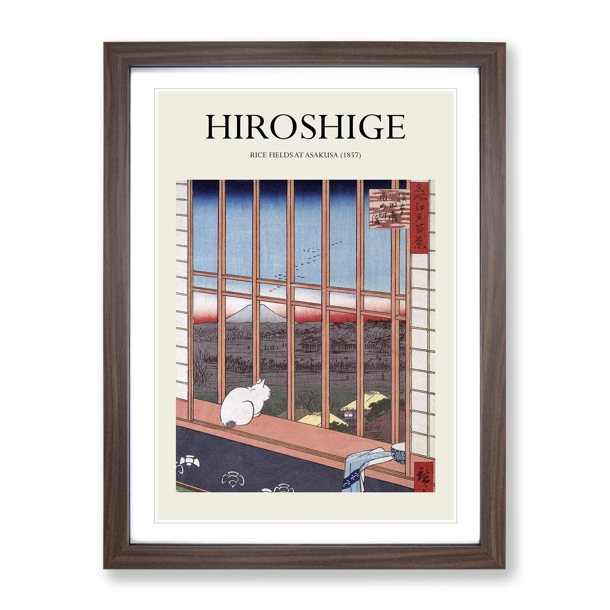 Cat At The Window By Utagawa Hiroshige Exhibition Museum Asian Japanese Framed Wall Art Print, Ready to Hang Picture for Living Room Bedroom Home Office Décor, Walnut A3 (34 x 46 cm)