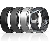 ThunderFit Silicone Wedding Rings for Men Breathable Airflow Inner Grooves, Step Edge Sleek Design Rubber Engagement Bands 8mm Wide 2mm Thick, Variety Multipack 1-7