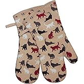 RED LMLDETA Oven Mitts Gloves 1 Pair Heat Resistant 480 ℉ Non Slip Clear Silicone Printed Comfortable Cotton Lining Kitchen Women Men Cooking Barbecue Microwave Machine Washable (Cat, Khaki Mittens)