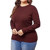 Agnes Orinda Plus Size Sweater for Women Long Sleeve Crewneck Shirts 2024 Fall Knit Casual Basic Tee Tops