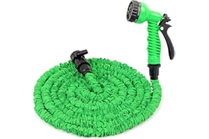 XERGUR Expandable Garden Hose Water Pipe: 50FT Flexible Water Hose with 7 Function Spray Nozzle, Durable Triple Layer Latex Core Garden Hoses for Gardening Lawn Car Pet Washing (Green)