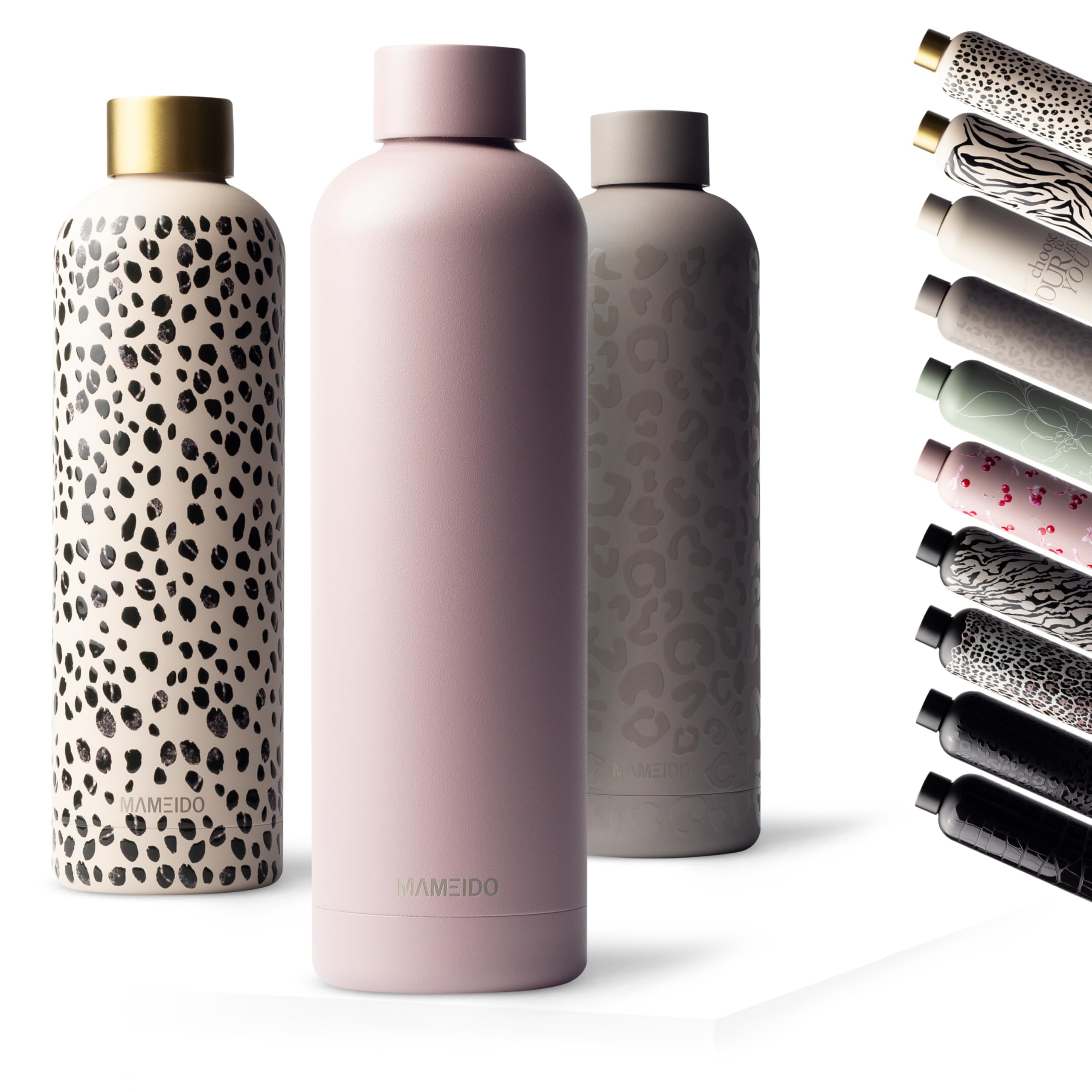 MAMEIDO Insulated Water Bottle 750 ml, Leak-Proof 18/8 Stainless Steel Thermo Flask, Suitable for Carbonated Drinks, BPA-Free (Powder Blush)