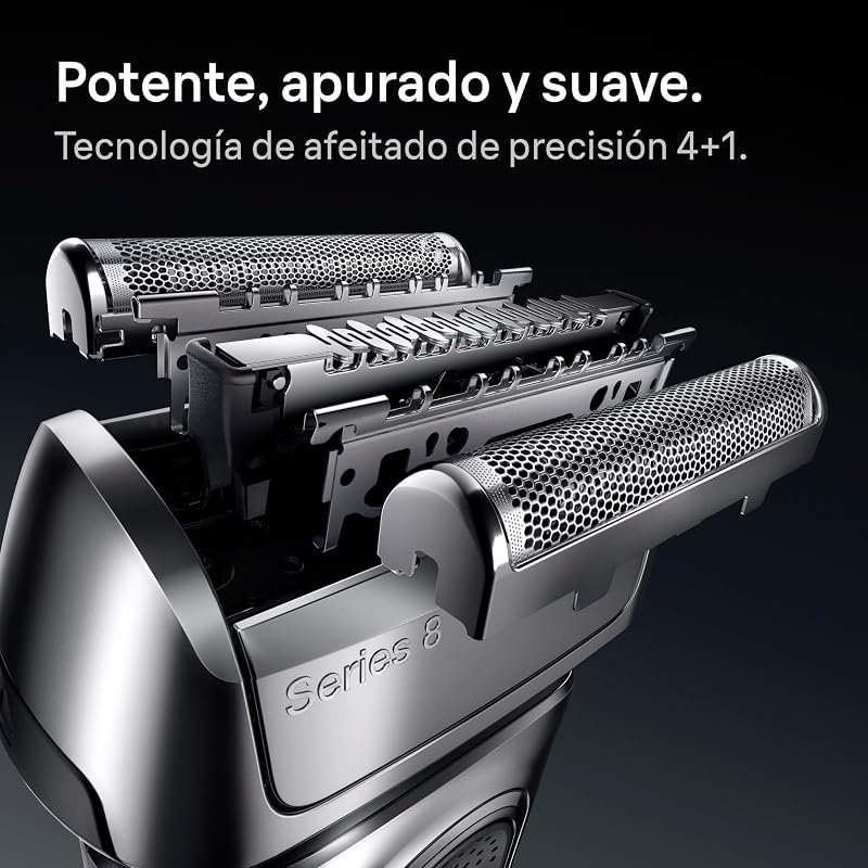 Braun Electric Shaver Men Série 8, Barbeador de barba seco e molhado com cabeça e aparador de precisão, 60 min de uso, base de carregamento e estojo de viagem, 8617S, prata