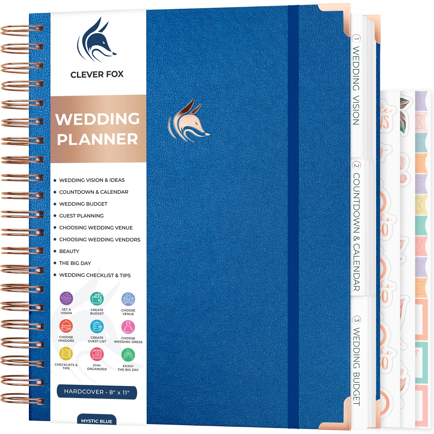 Clever Fox Wedding Planner – Notebook Organizer for Bride – Wedding Planning Binder Book with Pockets – Engagements Gift, 25.5x28cm (Mystic Blue)