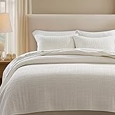 EverGrace Stonewashed 100% Natural Cotton Waffle Quilt Set King Size 3 Pieces, Durable, Textured & Substantial Bedding, Quilted Coverlet Bedspread with 2 Shams for All Seasons, Bright White