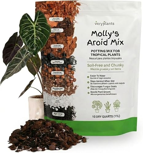 Molly's Aroid Mix - Premium Soilless Potting Mix for Houseplants - Fast Draining Soak Up & Chunky vs. Potting Soil for Indoor Plants - with Bark, Coco Chips, Worm Castings, Mycorrhizae 11 Liters
