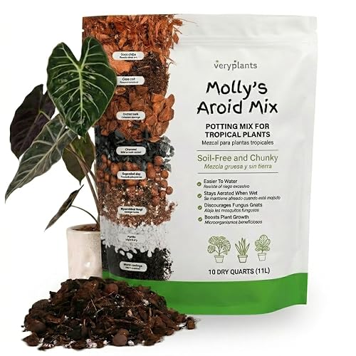 Molly's Aroid Mix - Premium Soilless Potting Mix for Houseplants - Fast Draining Soak Up & Chunky vs. Potting Soil for Indoor Plants - with Bark, Coco Chips, Worm Castings, Mycorrhizae 11 Liters