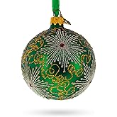 Dazzling Jeweled Snowflakes on Green Glass Ball Christmas Ornament 3.25 Inches
