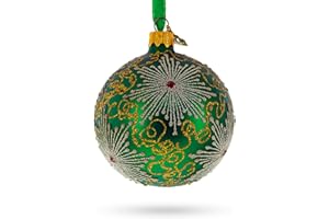 BESTPYSANKY Dazzling Jeweled Snowflakes on Green Blown Glass Ball Christmas Ornament 3.25 Inches