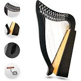 15 Strings Levers Harp Irish Highland Solid Rosewood Black Finished Tuning Key Extra Set
