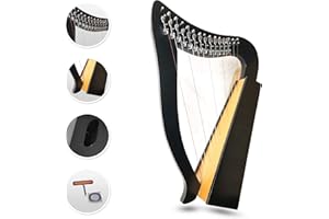 WOLDORF USA 15 Strings Levers Harp Irish Highland Solid Rosewood Black Finished Tuning Key Extra Set
