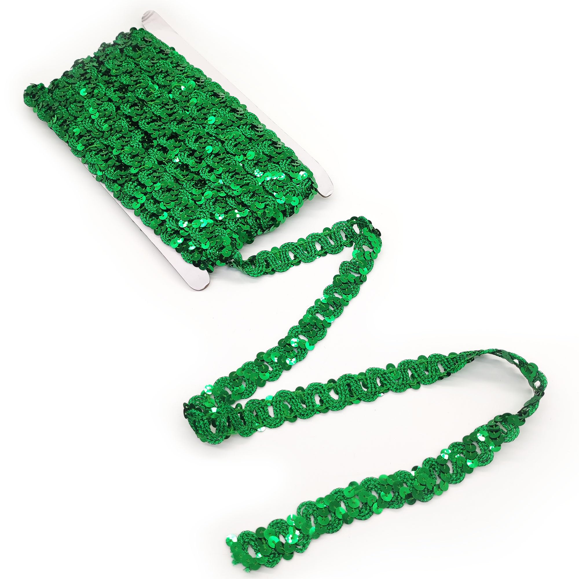 Hayaww 11 m x 15 mm Decorative Ribbon Glitter Shiny Decorative Ribbon Sequin Ribbons Trim Sequin Ribbon Glitter Border Braided for DIY Sewing Crafts Clothing Dress Decoration (Green)