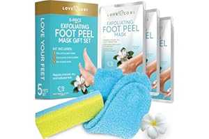 LOVE, LORI Foot Care Kit - Includes Effective Exfoliating Peeling Masks (3 Pairs), Pumice Stone & Moisturizing Socks