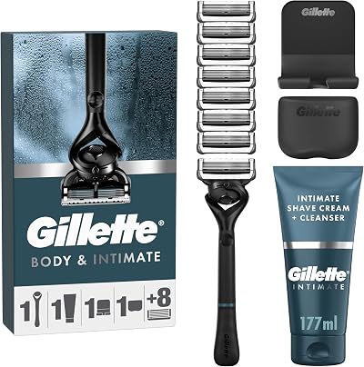 Gillette Body & Intimate Razor Set with 8 Refills, 2-in-1 Shave Cream & Cleanser