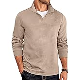COOFANDY Men's Quarter Zip Pullover Lightweight Textured Sweatshirt Long Sleeve Casual Mock Neck Polo Shirts