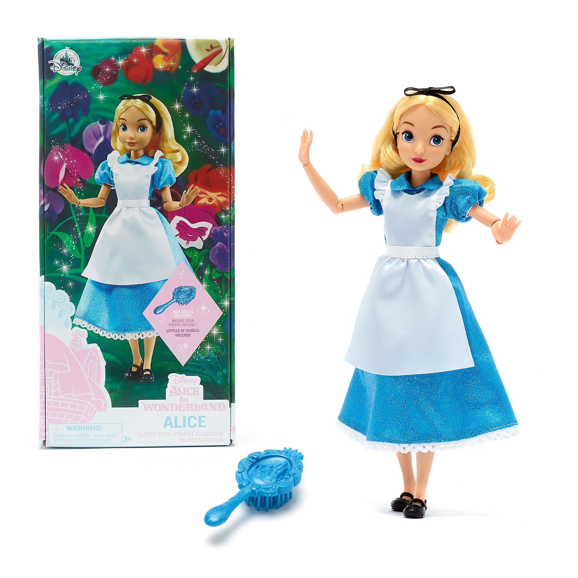 Disney Store Official Alice in Wonderland Classic Doll for Kids, 30cm/11”, Includes Brush, Fully Poseable Toy in Satin Dress and Pinafore - Suitable for Ages 3+