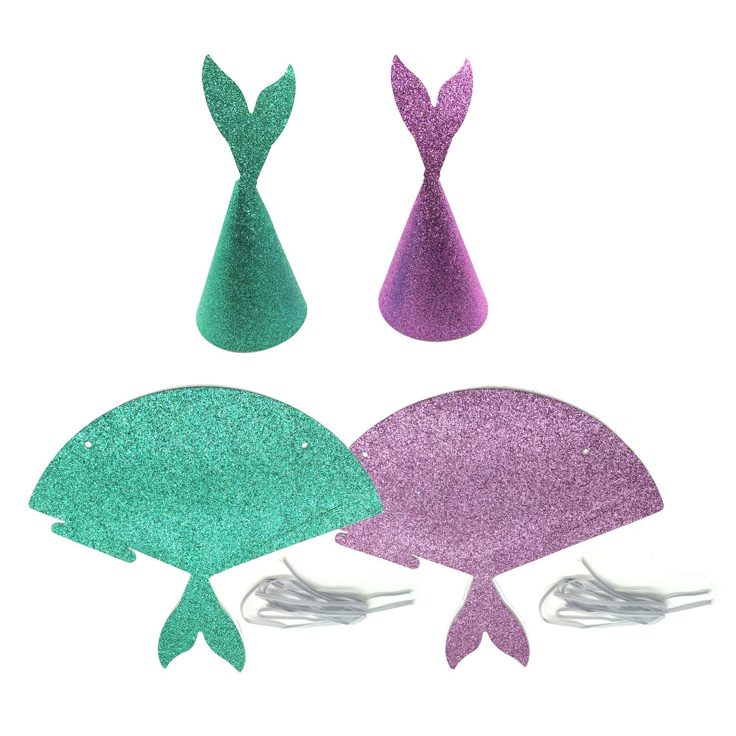 Mermaid Party Supplies-Girls Birthday Party Decorations Pack of Happy Birthday Banner, Paper pom poms flowers, Mermaid party hats, Mermaid cupcake toppers, Latex balloons, 76pcs