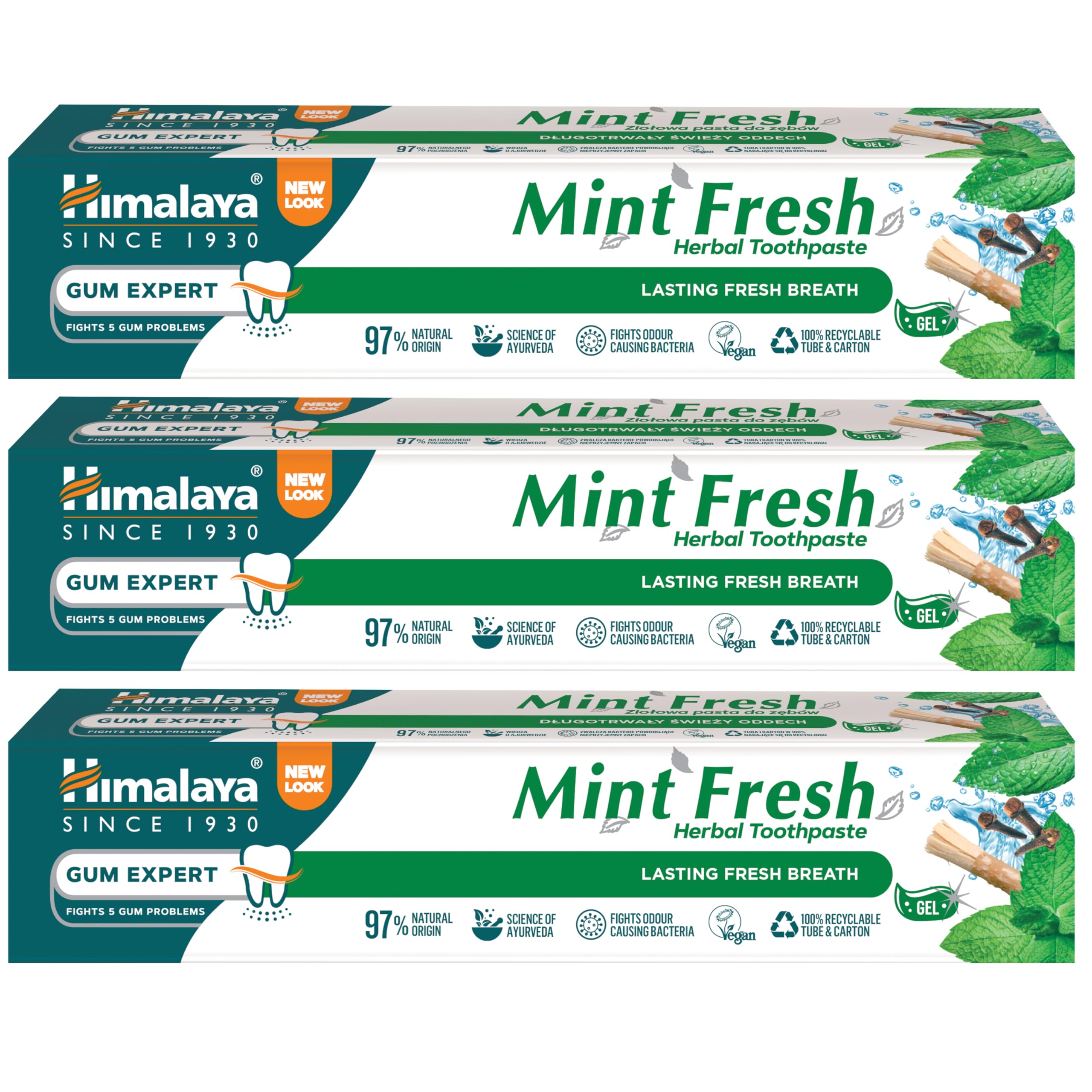 Himalaya Mint Fresh Herbal Toothpaste Gum Expert Range for Healthy, Protected Gums and Fresh Breath -75ml(Pack of 3)