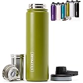 The Tea Spot Steepware Tea Tumbler and Thermos, 22oz, Tea Bottle with tea infuser for loose leaf tea or iced coffee, Sleek Double Wall Tumbler & Insulated Travel Bottle - Olive