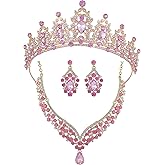 Kamirola Bridal Wedding Tiara Crown Jewelry Set for Women/Brides/Bridesmaids Crystal Jewelry Set for Wedding Prom Party Bridal Crystal Necklace Earrings Bracelet Set(TR60)
