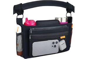 liuliuby Universal Stroller Organizer with Cup Holder | Stroller Caddy Organizer for Uppababy Nuna Evenflo BOB Doona Mockingbird | Stroller Organizer Bag for Stroller Storage | Stroller Accessories