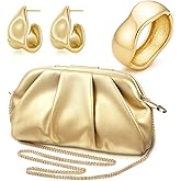 Landical 3Pcs Gold Clutch Purse Jewelry Set for Women Evening Bag Cuff Bracelet Earring Gold Accessories for Women Prom Party