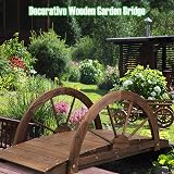TANGZON Wooden Garden Bridge 102CM Arc Footbridge with Half-wheel Railings view 9