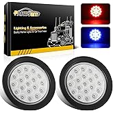 Partsam 2Pcs 4 Inch Dual Revolution Round Red Stop Turn Tail Lights to Blue Auxiliary Lights 19 Diodes w/Rubber Grommet 3-Prong Wire Pigtails Red/Blue 4" Round Led Trailer Tail Lights 12V Clear Lens