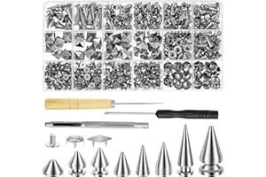 455Pcs Punk Spikes and Studs Kit, Cone Spike and Stud Rivet Kit 8 Size Metal Leather Tree Spike Assortment Kit Clothing Stud 