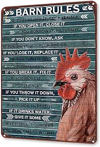 TINME Metal Sign Chicken Barn Rules Tin Sign Vintage Chicken Coop Farm Wall Decor Sign 12x8 Inch