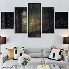 SIGNWIN 5 Panel Canvas Wall Art Green Forest...