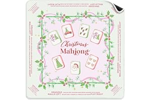 VIIJJUE Chinoiserie Christmas Mahjong Mat 31.5 x 31.5 In, Grandmillennial Pink Green Christmas Mahjong Mat for Table, Non-Slip Noise Reduction Game Table Cover for Card Poker Dominoes Dice Board Games