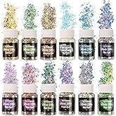 LET'S RESIN Opal Chunky Glitter for Resin, 12 * 10g Craft Glitter Powder for Tumblers/Slime, Iridescent Chameleon Glitter Sequins Festival Decor(Each 0.35oz)
