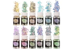 LET'S RESIN Opal Chunky Glitter for Resin, 12 * 10g Craft Glitter Powder for Tumblers/Slime, Iridescent Chameleon Glitter Sequins Festival Decor(Each 0.35oz)