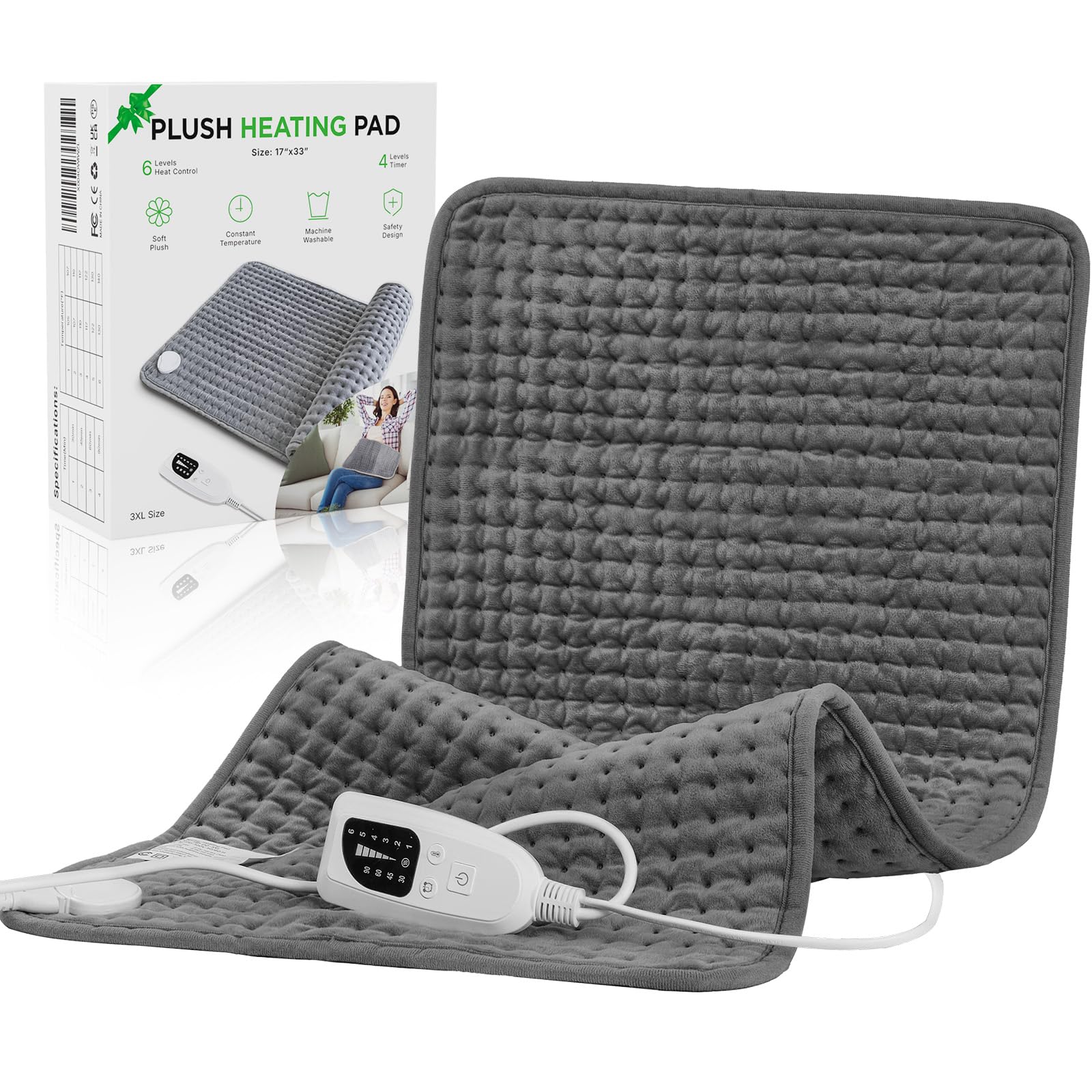 Photo 1 of **FACTORY SEALED** PREDOKS Heating Pad for Period Cramps Back Neck and Shoulders Pain Relief, 17”×33” Large Heated Pad with 4 Level Timing, 6 Level Heat Setting and Auto Shut Off, Christmas Gifts for Women, Men
