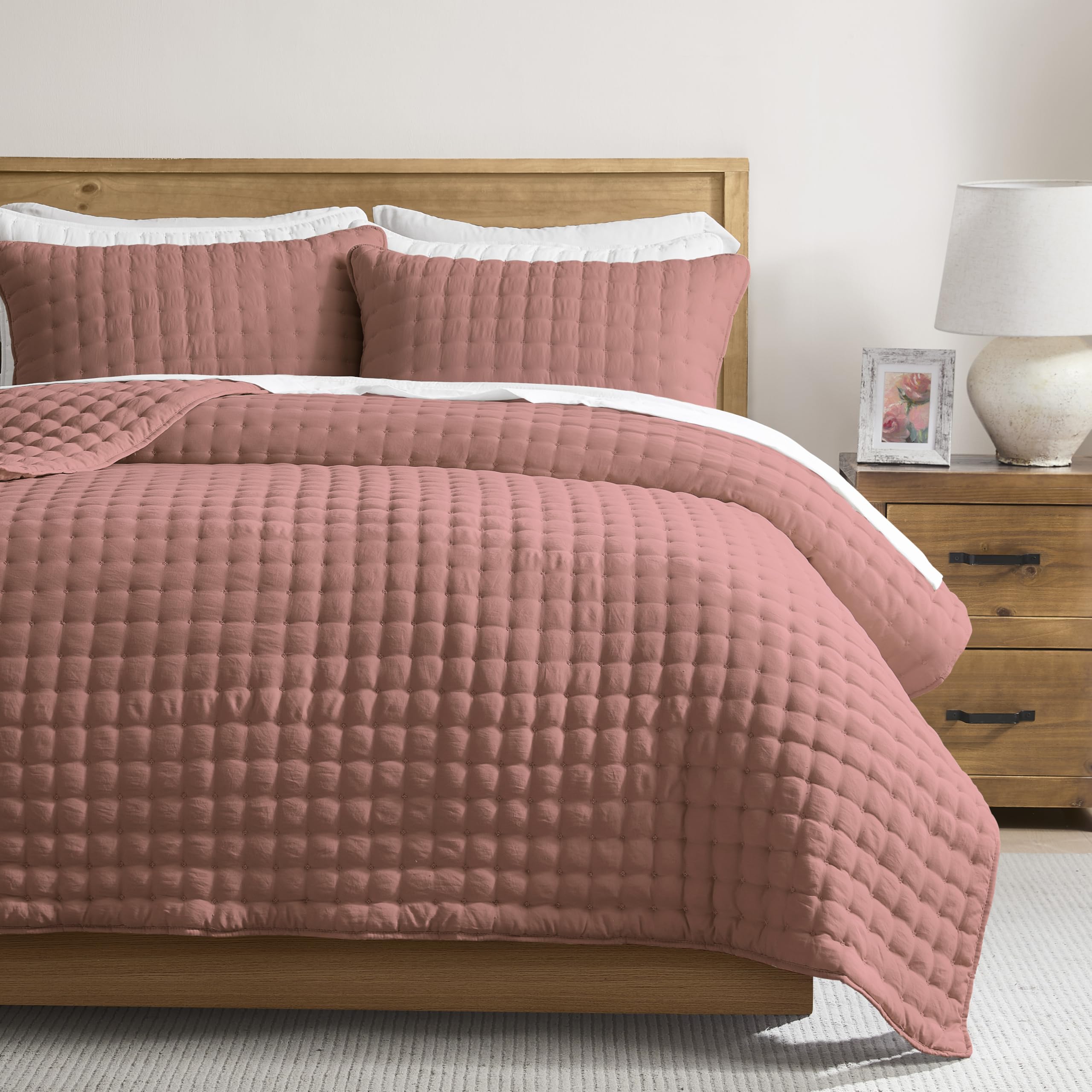 Photo 1 of (used)(incomplete) WDCOZY King Size Quilt Bedding Sets with 2 Pillow Shams, Lightweight Soft Bedspread Coverlet, Quilted Blanket Thin Comforter 