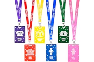 Chambom 6 Sets Hall Passes for Classrooms - Unbreakable PVC Hall Pass Lanyards, Classroom Passes for Bathroom, Hall, Library, Office and Nurse Classroom School Supplies Teacher Gifts