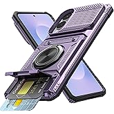 Vofolen for Samsung Galaxy S25 Edge Case with Card Holder [Store 2 Cards] +360° Rotated Ring Kickstand Dual Layer Heavy Duty Shockproof Wallet Cover for Galaxy S25 Edge Case for Women Men, Purple