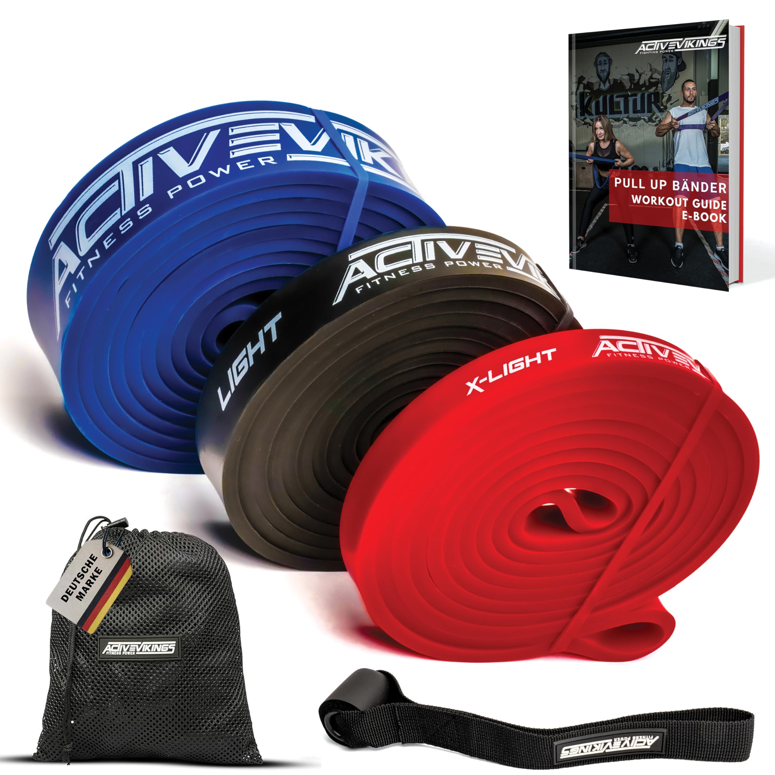 ActiveVikings® Pull-Up Fitness Bands Perfect for Muscle Building and Crossfit letics Calisthenics Fitness Band Pull Up Bands Resistance Bands, 7-3er Light Package (Rot Schwarz Blau)