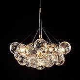 Longree Bubble Ball Glass Chandelier Black and Gold, 24 inches Swirled Blown Glass Globe Cluster Pendant Light Fixture for Be