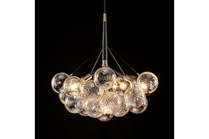 Longree Modern Bubble Ball Swirled Glass Chandelier, Dia 24 inch Black and Clear Globe Blown Glass Small Ceiling Lights Fixture for Bedroom Study Restaurant
