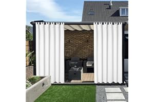 LORDTEX Waterproof Indoor/Outdoor Curtains for Patio - Thermal Insulated, Sun Blocking Detachable Sticky Tab Top Blackout Cur