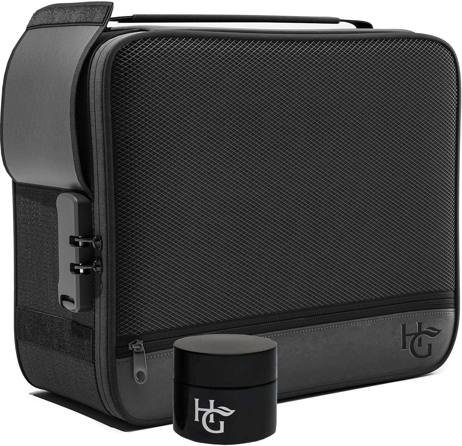 Photo 1 of Guard Large Smell Proof Bag & Case with Combination Lock (Holds Up to 3 Ounces) - includes YKK Zippers, 50ml Smell Proof Container and Jar, Built in Tray & Travel Bags (Black)