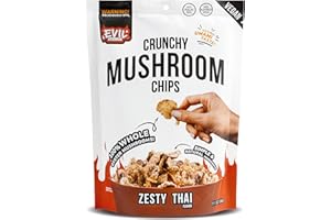 EVIL SNACKS Crunchy Mushroom Chips - ZESTY THAI Flavor - Organic, Non-GMO, Plant-Based, Vegan - Nutrient-Packed, On-the-Go Snack - 1 Oz (6 Pack)
