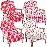 Oudain 4 Pcs Valentine Flannel Blanket Throw, Love Hearts Red Soft Fuzzy Plush Fleece Cozy Blankets for Couch Sofa Bed Lounging, Galentine's Valentine's Ideal Gifts for Women 40 x 50 Inch(Classic)