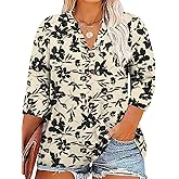 Chulianyouhuo Womens Plus Size 3/4 Sleeve Tops Casual V Neck Button Tee Shirts Basic Loose Fit Tunic Blouse