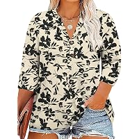 Othyroce Women's Floral Tunic Top - 3/4 Roll Sleeve, V-Neck, Plus Size Available, Polyester-Spandex, Loose Fit - View #7