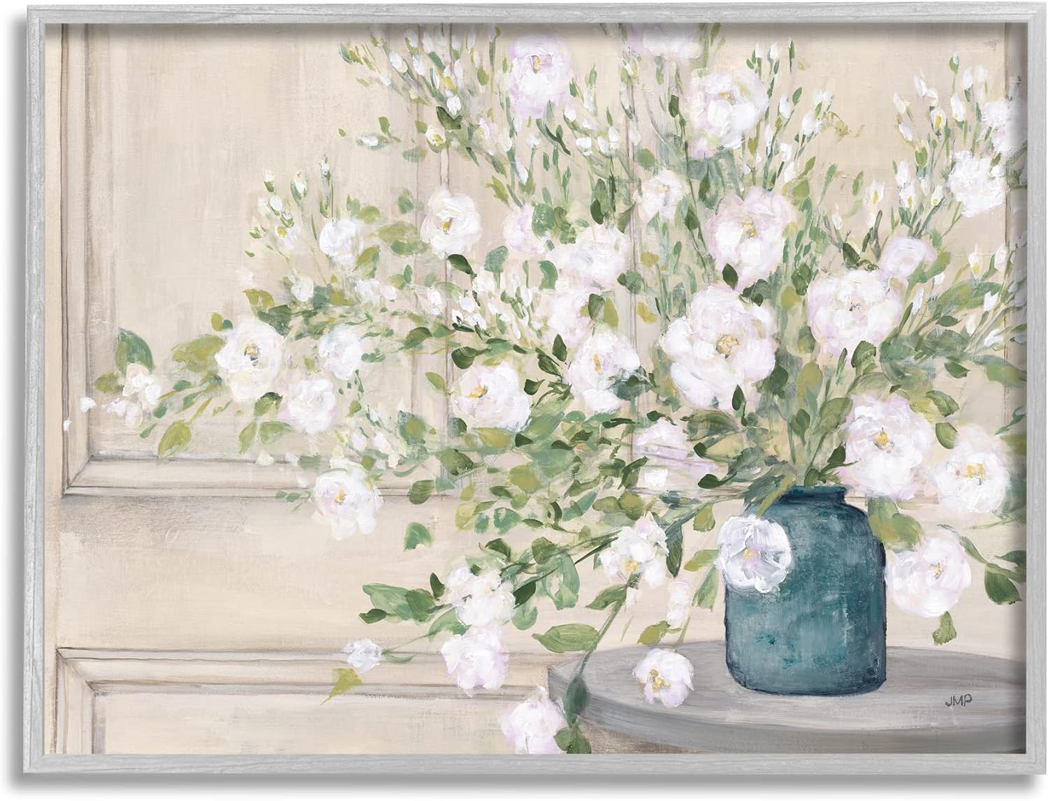Paintings - Stupell Industries Geranium Tabletop Country Still Life Painting Blooming Flowers, Designed by Julia Purinton Gray Framed Wall Art, 30 x 24, Beige